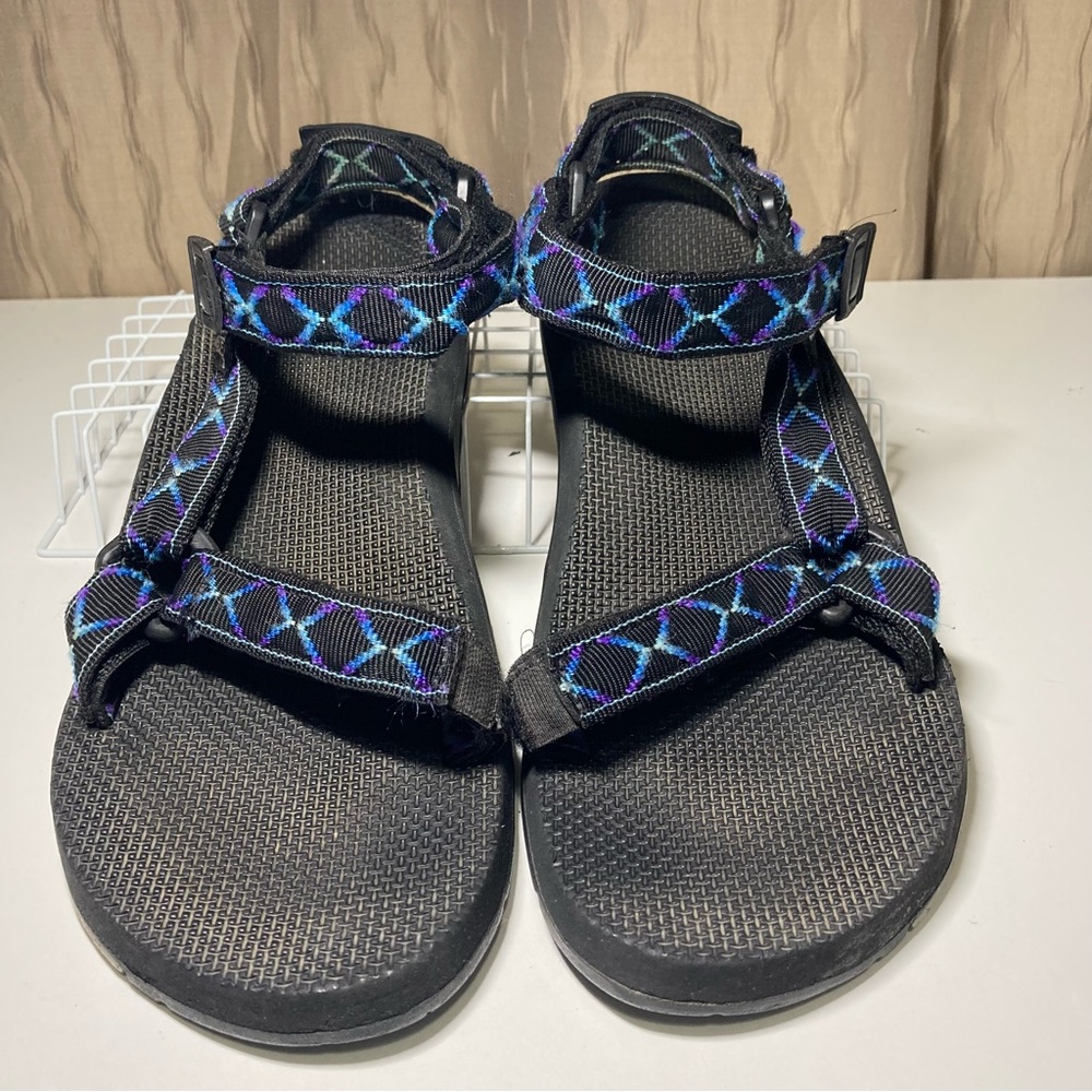 Teva Vintage Men’s 11 Black Purple Blue Original Backstrap Logo Classic